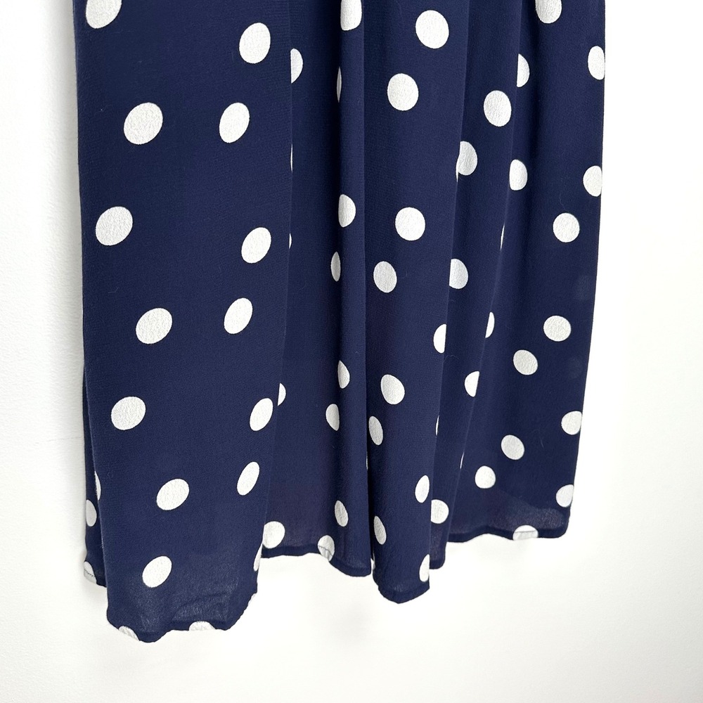 Maeve Anthropologie Polka Dot Wrap Dress Navy Blue White Midi Size 16 - Picture 9 of 11